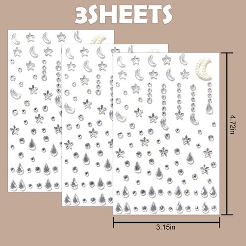 NOOEPC Face Gems Hair Gems, Self Adhesive Face Jewels Festival Accessories Star Moon Drop Rhinestones for Halloween Makeup, Rhinestone Stickers for Face, Eye, Makeup