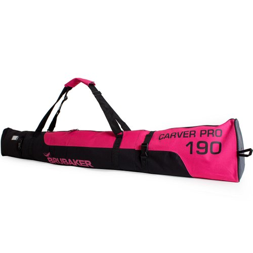 BRUBAKER Padded Ski Bag Skibag Carver Pro - Limited Edition - with strong 2-Way Zip and Compression Straps - Pink/Black - 66 7/8 Inches