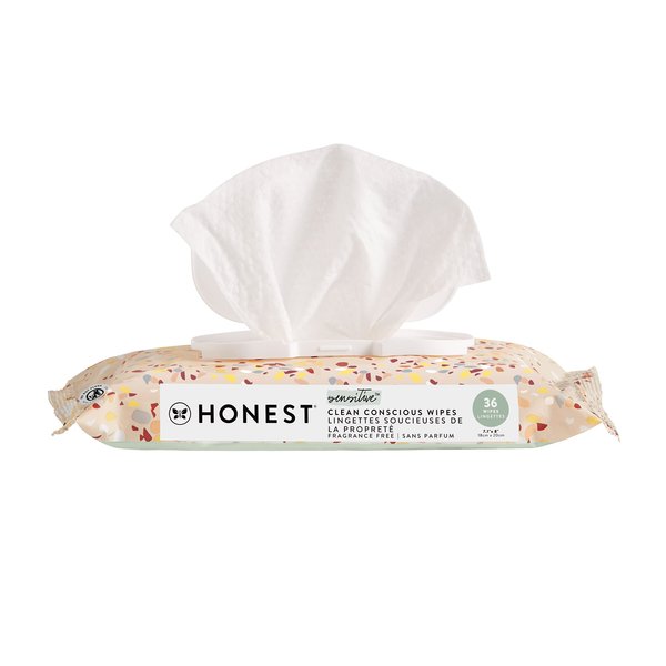 The Honest Company Clean Conscious Unscented Wipes | Over 99% Water, Compostable, Plant-Based, Baby Wipes | Hypoallergenic for Sensitive Skin, EWG Verified | Terrazzo, 36 Count