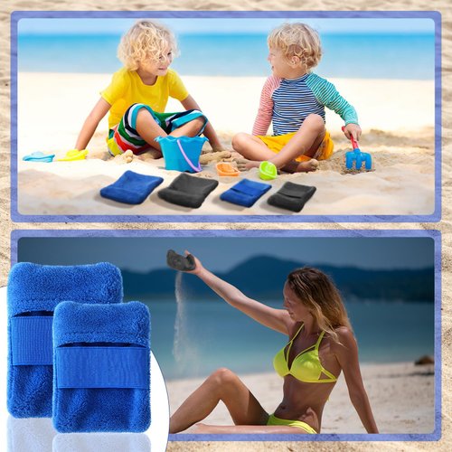 Frienda 4 Pcs Sand Remover for Beach Sand Removal Bag Sand Wipe off Mitts Sand Cleaner Powder Pouch Surf Sand off Beach Accessories Beach Essentials for Vacation Camping, 2 Sizes