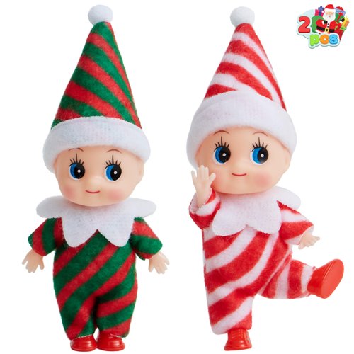 JOYIN 2PCS Christmas Elf Plush Doll, Red and Green Tiny Soft Plush Christmas Striped Elf Doll Accessories for Christmas Holiday Decorations, Christmas Dress-Up Party.