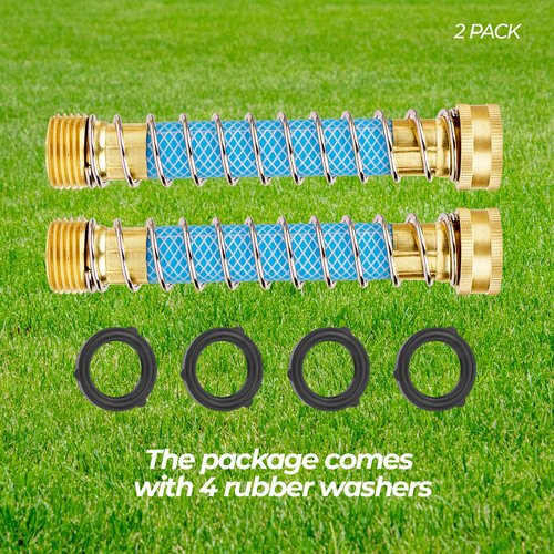 Fevone Garden Hose Extension 5.7" Hose Extender, Hose Protector with Coil Spring, 3/4" Solid Brass Fittings, Kink Free/No Leak, 2 Pack