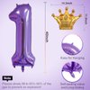 Purple 1 Balloon 40 Inch,Giant Number 1 Balloon & Mini Crown Balloon Set for Girl Boy 1st Birthday Party Decorations,Purple Birthday Party Decorations Supplies Birthday Digital Balloon