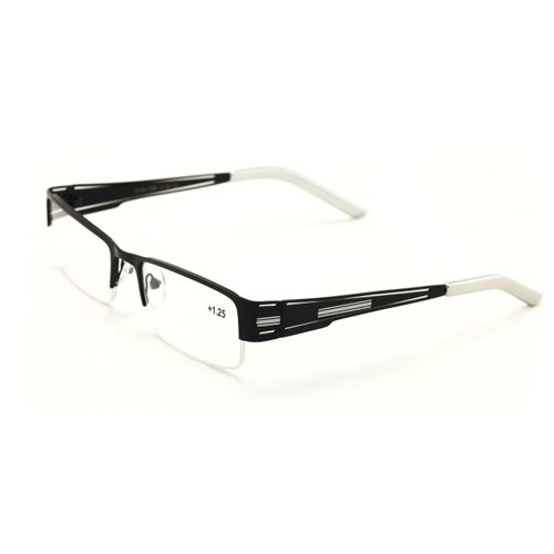 Men Rectangular Half Rimless Metal Reader Reading Glasses Sophisticate look (Black, 1.50)