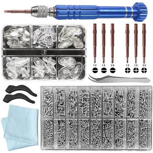 PTSLKHN Eyeglass Repair Kit with Screws, Nose Pads and Eyeglass Screwdriver - 18 Types of Screws for Eyeglasses - Essential Eye Glasses Repairing Kit Tool