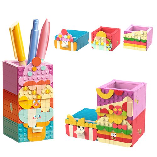Vinbosion Building Blocks Set,3 in 1 Pen Holder Building Blocks Toy,Creative Building Blocks Model Gift for Kids and Adults