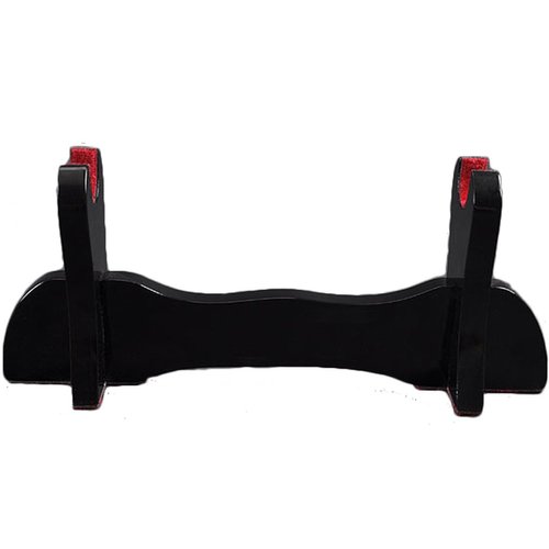 Handmade Sword - Black Wood Single Tier Table Stand for Tanto Sword, Piano Lacquered, Red Felt Padded, Tanto Sword Table Display Holder