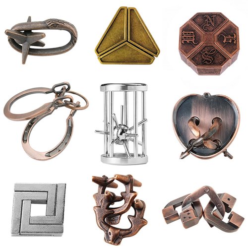 FantasyDay 9 Pcs Brain Teaser Puzzle,Metal Puzzle, Unlock Interlock IQ Test Game, Magic Trick Toy Gift for Kids and Adults