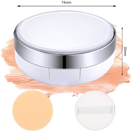 15ml 0.5oz White Empty Luxurious Powder Puff Container with Sponge Puff and Mirror, Portable Make up Powder Container Case with Extra 2 Sponges and 4 Puffs, Refillable Foundation BB Cream Box