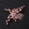 Teyglen Women Dainty Simple Full Rhinestones Red Blue Black Bride Wedding Hair Comb Luxurious Hair Accessories Shiny Rhinestones Bridal Side Hair Combs for Women Bride Girls (Rose gold-pink)