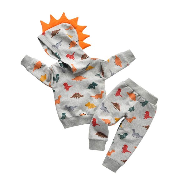 Toddler Infant Baby Boy Clothes Colored Dinosaurs Long Sleeve Hoodie Tops Sweatsuit Pants Outfit Set (18-24 Months)