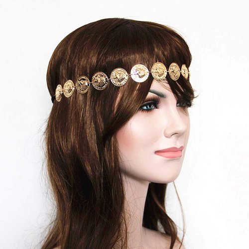 Dreamyn Vintage Coins Head Chain Sequins Hair Chain Gypsy Headpiece Hair Jewelry for Women and Girls (Gold)