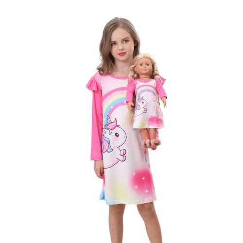 Bow Dream Toddler Girls Dress and Matching American Girl Doll Clothes for Girls Party Birthday Rainbow Size 130