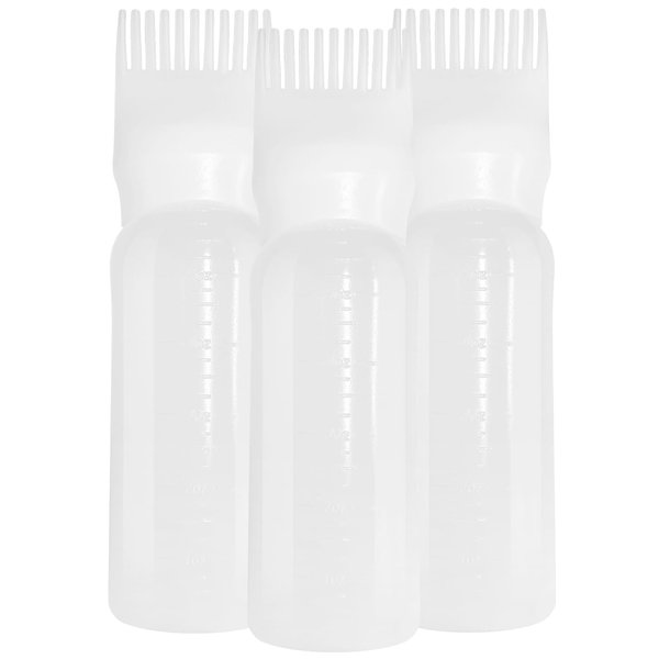 3 Pack Root Comb Applicator Bottle, Hair Oil Applicator Bottle, 6 Ounce Hair Dyeing Shampoo Oiling Hair Tools with Graduated Scale (White)