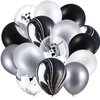 Hsei 60 Pieces Black Tie Dye Balloons Black White Silver Agate Latex Marble Balloons Colorful Balloons for Jungle Wedding Office Birthday Party Supplies