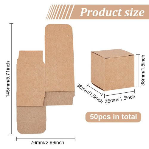 BENECREAT 50PCS Gift Boxes Brown Paper Boxes Party Favor Boxes 1.5 x 1.5 x 1.5 Inches with Lids for Gift Wrapping, Wedding Party Favors, Valentine's Gift