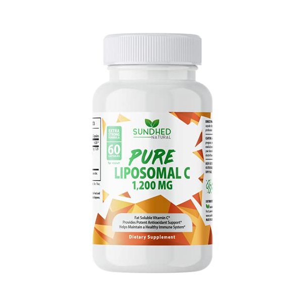 Sundhed Natural Pure Liposomal Vitamin C - 1200mg Immune System & Collagen Health Booster, Helps Anti Aging Skin Vitamins, Sodium Ascorbate, Sunflower Lecithin, Lypo Spheric - 60 Capsules