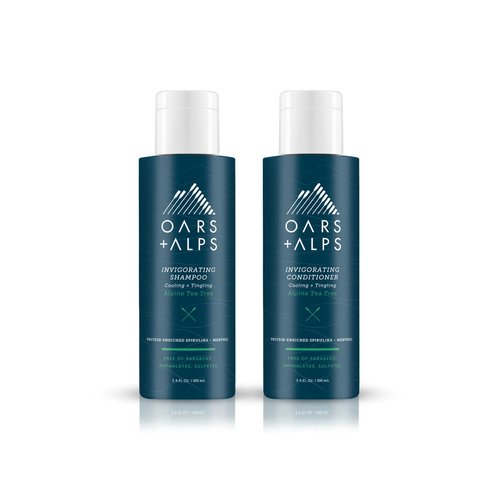 Oars + Alps Men's Sulfate Free Hair Shampoo and Conditioner Set, Infused with Witch Hazel and Tea Tree Oil, Alpine Tea Tree, Travel Size 3.4oz Each