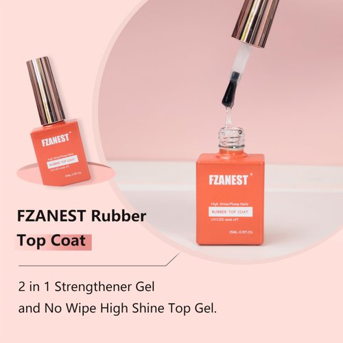 FZANEST Rubber Gel Top Coat,15ML Gel Nail Polish Ultra Shine No Wipe Thick Top Coat Strengthen/Enhanced Plumping Natrual Nail and Nail Tips Soak Off UV LED Gel