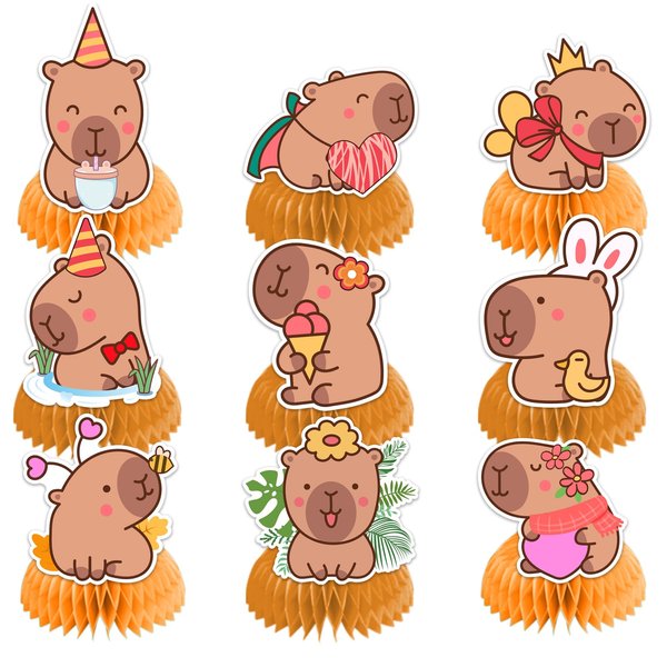 9 PCS Capybara Honeycomb Centerpieces Table Decorations Capybara Table Centerpieces for Capybara Party Supplies Birthday Party Decorations