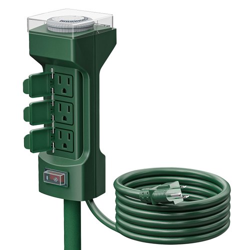 K KASONIC - 24 Hour Outdoor Stake Timer, 6 Outlets 6 ft Extension Cord Mechanical Power Timer for Holiday Light, Yard Garden, ETL Certified, Weatherproof Safety Cover- Green