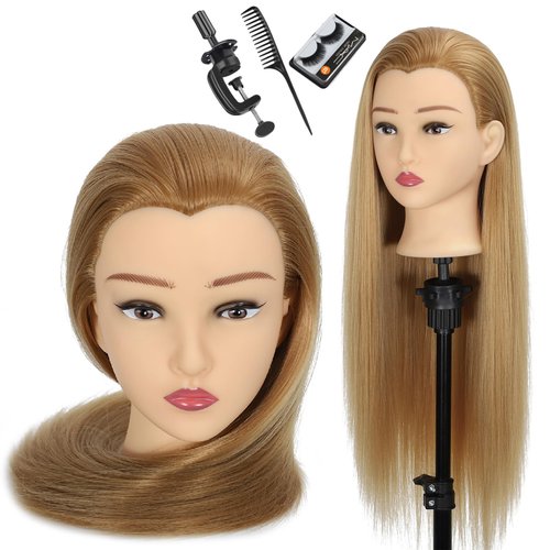 Hair Mannequin Head,28“Training Manikin Cosmetology Doll Head,Hairdresser Girls Practice Braiding Hair Styling With Clamp Holder
