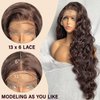 SOKU 32 Inch Long Brown 13x6 Lace Frontal Wig Lightweight Wavy Hair Pre Plucked Hairline with Baby Hair Glueless Transparent Lace Heat Resistant Synthetic Lace Front Wigs for Black Women