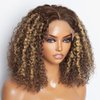 Jessica Hair Highlight Ombre Lace Front Wig Human Hair 13x6 HD Lace Front Wigs for Women 180% Density Curly Glueless Wigs 4/27 Colored Pre Plucked Natural Hairline with Baby Hair(12 inch)