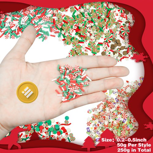 Christmas Sprinkles Fake Sprinkles, Polymer Clay Sprinkles Faux Sprinkles Xmas Clay Beads, Soft Clay Chocolate Candy Fake Christmas Sprinkles for Resin Nail Scrapbook Charm DIY Decoration(5 Styles)