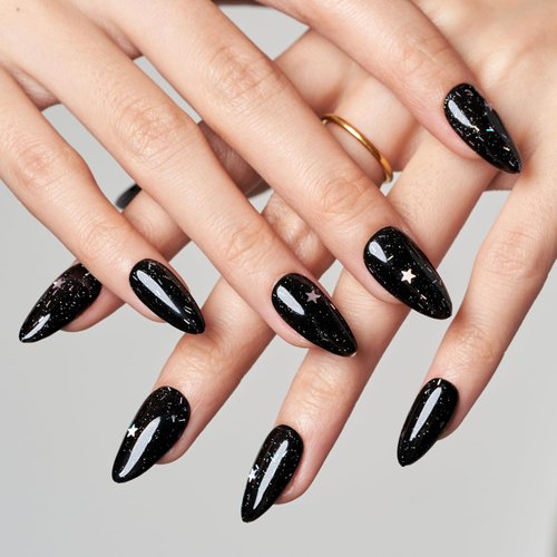 GLAMERMAID Black Press on Nails Medium Almond