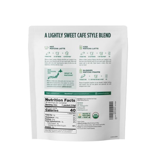 Jade Leaf Matcha Organic Cafe Style Sweetened Matcha Latte Green Tea Powder, Premium Barista Crafted Mix - Authentically Japanese (30 Count)