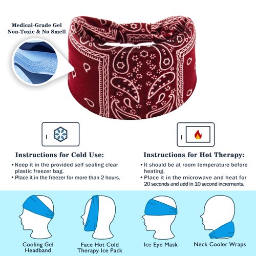 Migraine Headache Relief Cap, Cooling Gel Headbands Neck Cooler Wraps Eye Masks, Soothing Ice Pack Cold Compress for Stress & Pain Relief