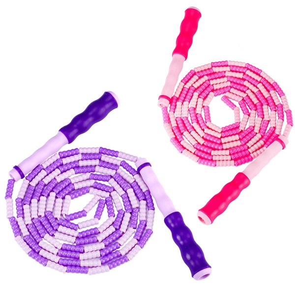 Zocy Soft Bead Jump Rope,Adjustable Fitness Skipping Rope for Men, Women and Kids Keeping Fit, Training (Pink+Purple)