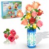 CUBIMANA Flowers Bouquet Building Set with Vase & LED Light, 747PCS Mini Roses Flower Botanical Building Blocks Toy, Gifts for Valentines Day for Her & Him, DIY Artificial Flower Home Office Decor