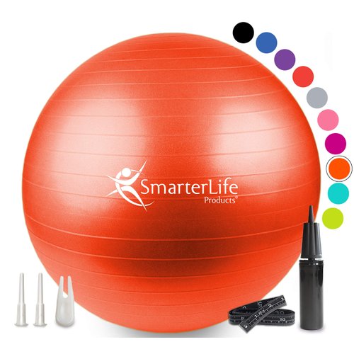 SmarterLife Exercise Ball Yoga Ball for Fitness, Balance, Stability, or Pregnancy, Gym Ball for Core Workout, Physical Therapy, Yoga Ball Chair for Office, Anti-Slip Anti-Burst (45 cm, Orange)
