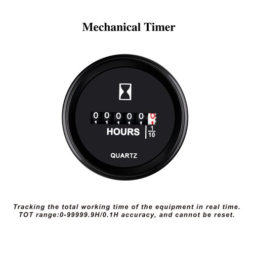 Jayron AC 110V to 250V Round Quartz Hour Meter Gauge,Mechanical Hour Meter,Waterproof for Boat Engine Riding Lawn Mower Tractor Crawler Dozer UTV Golf Cart