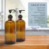 Cornucopia 16oz Amber Glass Bottles w/ Pump Dispensers (2-Pack); Refillable Lotion Liquid Soap Pump Brown Bottles + Chalk Labels & Lids, BPA-Free Plastic Tops