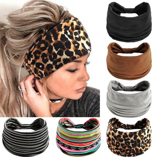 SAWINDA 6 Pack Boho Headbands for Women Wide Stretchy Head Bands for Women's Hair Vintage Knotted Turban Soft Cloth Head Bands Yoga Running Elastic Head Wrap Headbands Accessories for Teen Girls