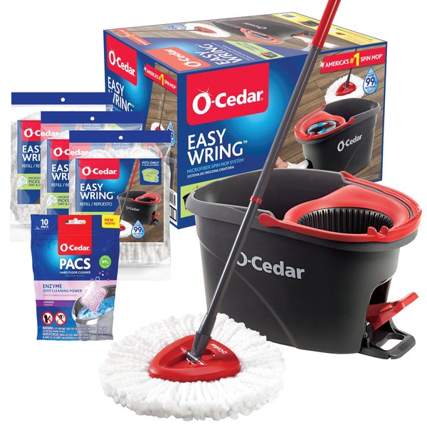O-Cedar System Easy Wring Spin Mop & Bucket with 3 Extra Refills with Lavender Pac (Variety Pack)