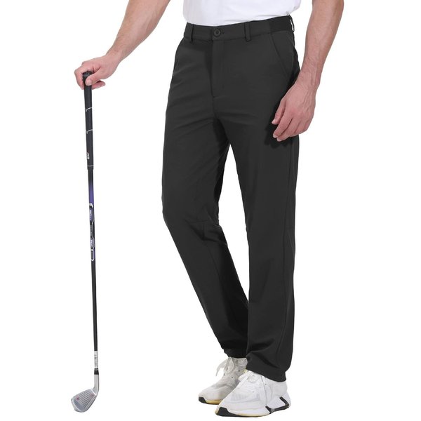 Rdruko Men's Stretch Golf Pants Quick Dry Lightweight Casual Dress Pants with Pockets(Black,US 32)