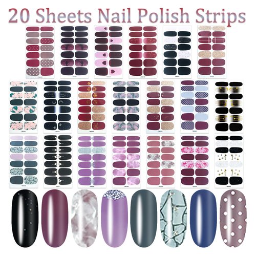 SILPECWEE 20 Sheets Nail Wraps for Women Nail Polish Strips Adhesive Nail Polish Sticker Gel Nail Strips Nail Art Accessories with 1pc Nail File