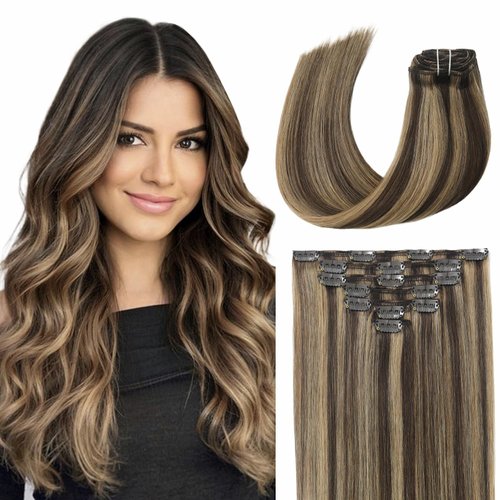 EYEFULL STELL Human Hair Extensions Clip in 18 inch 120g 7PCS Straight Natural Clip ins Real Remy...