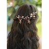 Missgrace Rose Gold Hair Pins (3 Packs), Crystal Leaf Wedding Hair Accessories for Women