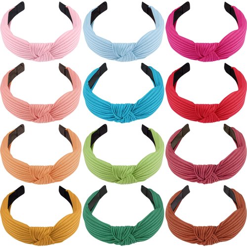 SIQUK 12 Pieces Knotted Headband for Women Girls Top Knot Headbands Fashion Turban Headbands Cross Knot Headband, 12 Colors