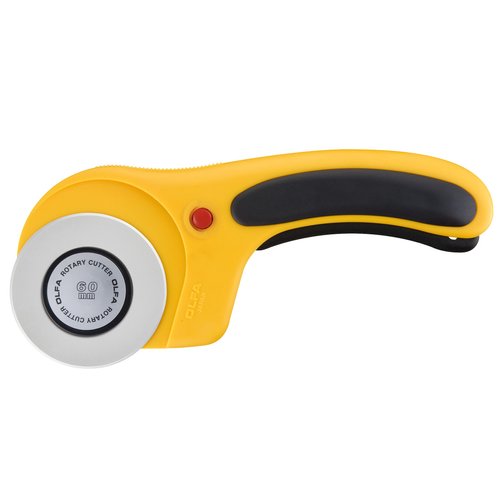 OLFA 60mm Ergonomic Rotary Cutter (RTY-3/DX) - Rotary Fabric Cutter w/ Blade Cover & Squeeze Trigger for Quilting, Sewing, Crafts, Replacement Blade: OLFA RB60-1