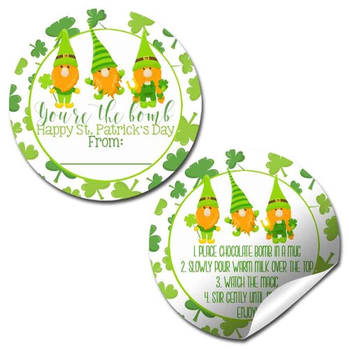 You're The Bomb Gnome Themed St. Patrick's Day Hot Cocoa Bomb Packaging Sticker Labels, Total of 40 2" Circle Stickers (20 Sets of 2) by AmandaCreation