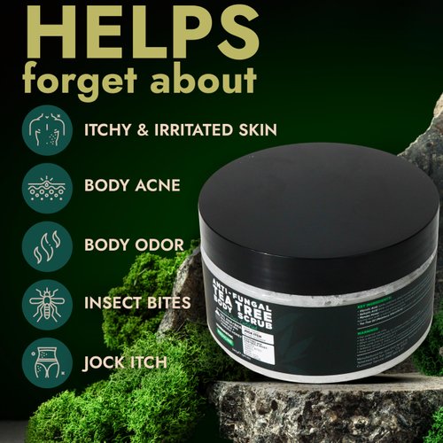 Body Scrub Exfoliator, Antifungal Soap with Tea Tree Oil, Salicylic Acid & Glycolic Acid Body Scrub, Acne Treatment | Free Scrubber Brush