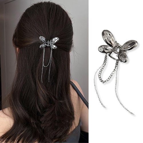 Butterfly Small Hair Clips for Women Metal Butterfly Claw Clips with Tassels Design Goth Butterfly Small Claw Hair Clips Black Hair Claw Clips for Thin Hair Cute Hair Barrettes for Hair Styling