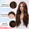 EMMOR Long Mixed Brown Wavy Wig for Women Lace Front Wigs Natural Looking 26 Inch Middle Part Curly Wig Heat Resistant Synthetic Wigs for Daily Party Use