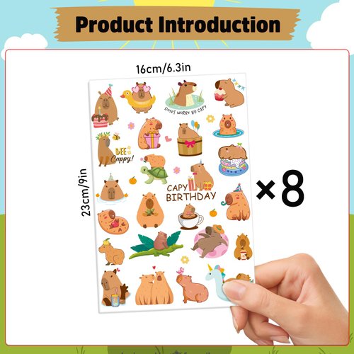 Gameza Capybara Temporary Tattoos Stickers - 200+ Cute Capybara Temporary Tattoos for Kids Birthday Party Favors Decorations Funny Capybara Tattoo Sticker Gifts Boys Girls Capy Birthday Tattoos Decor